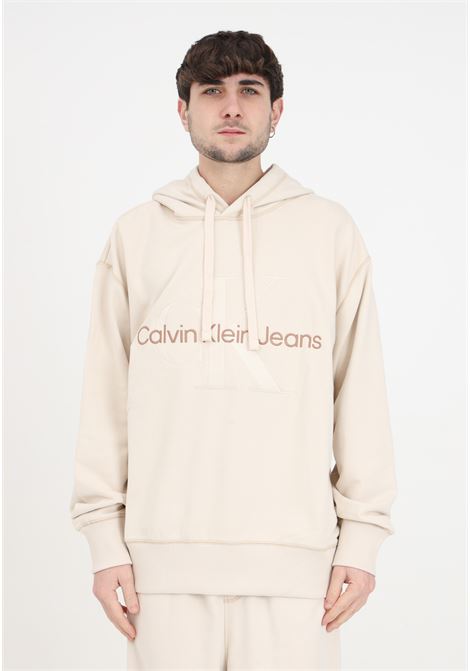 Men's beige hoodie with logo Sweatshirt Wash Monologo Hoodie CALVIN KLEIN JEANS | J30J324623YBIYBI